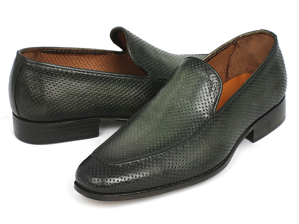 Paul Parkman Perforated Leather Loafers Green (ID