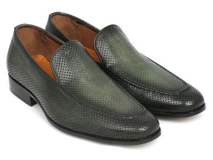 Paul Parkman Perforated Leather Loafers Green (ID