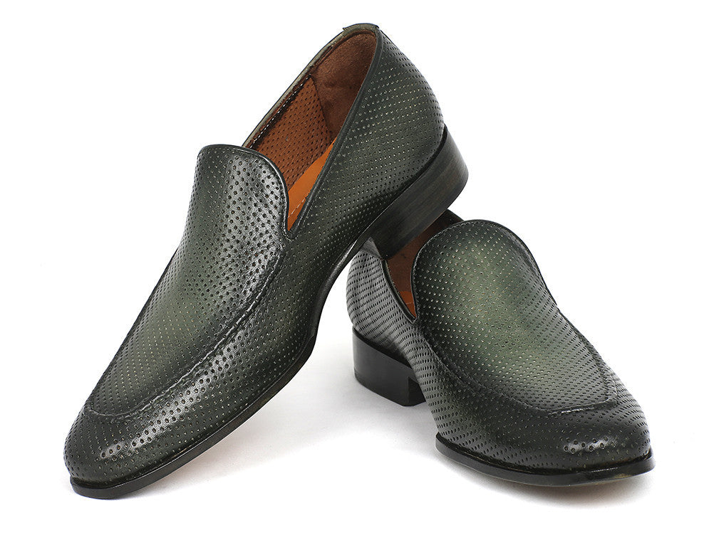 Paul Parkman Perforated Leather Loafers Green (ID