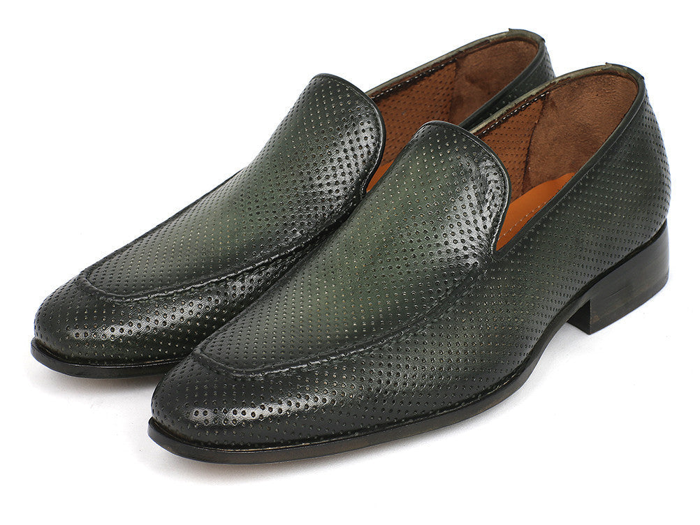 Paul Parkman Perforated Leather Loafers Green (ID