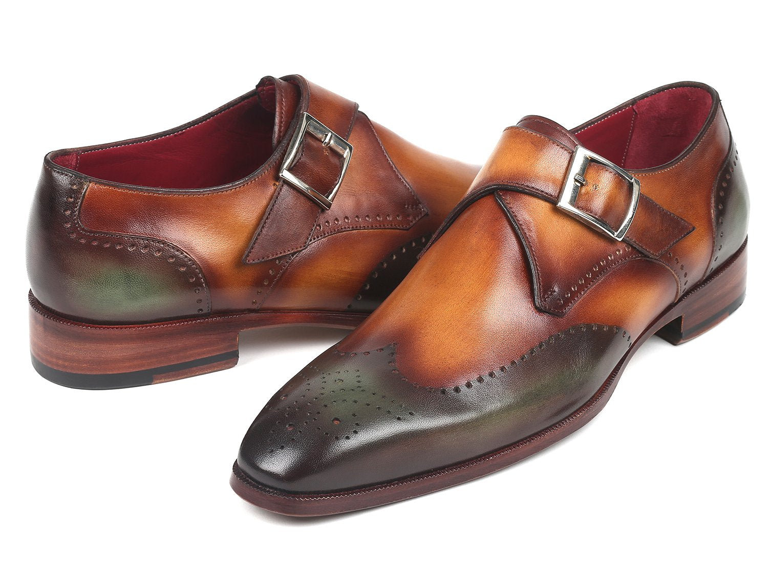 Paul Parkman Single Monkstraps Green &amp; Camel (ID