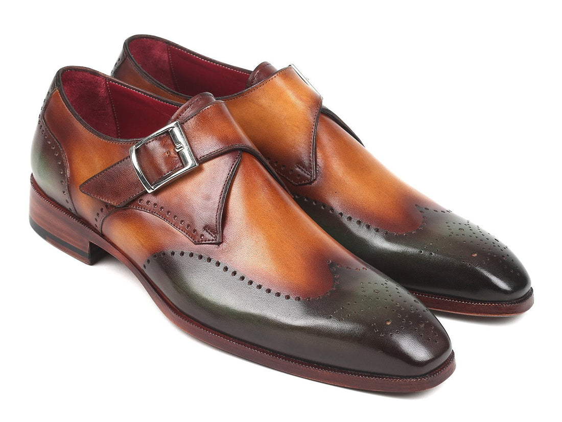 Paul Parkman Single Monkstraps Green &amp; Camel (ID