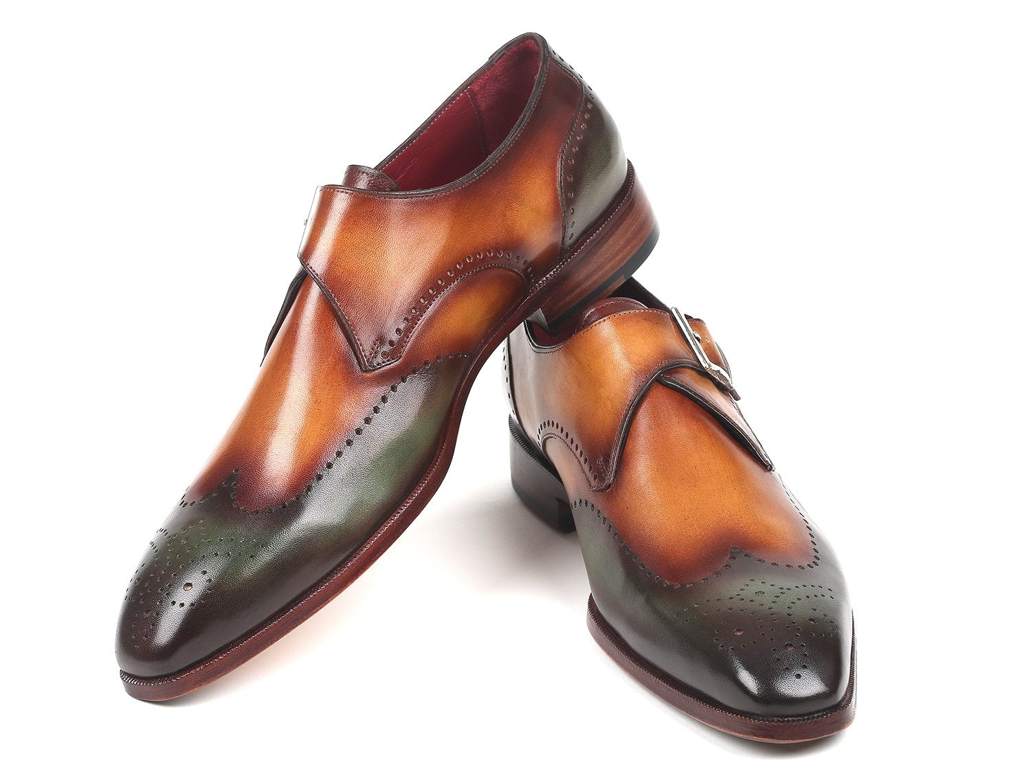 Paul Parkman Single Monkstraps Green &amp; Camel (ID