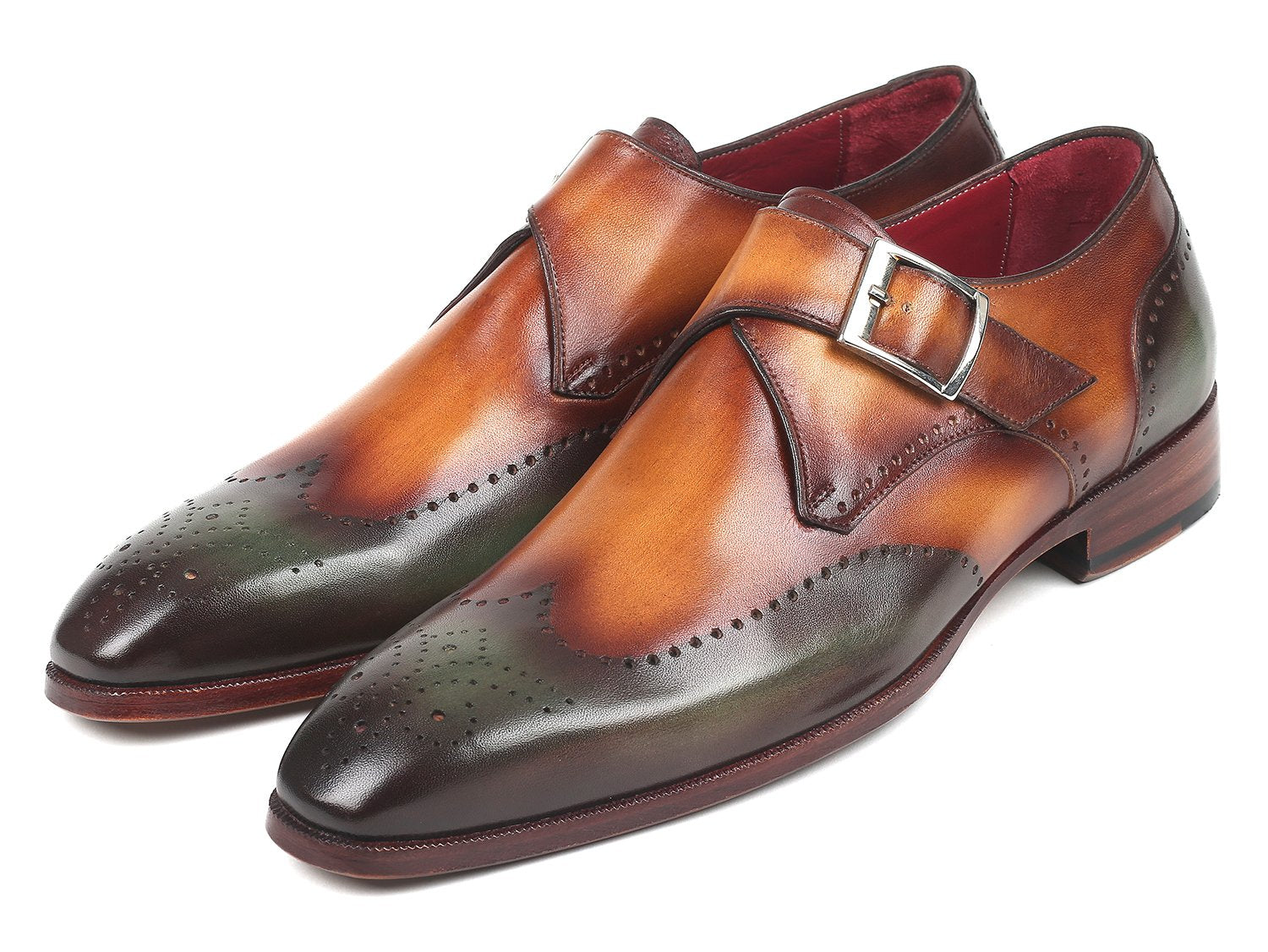 Paul Parkman Single Monkstraps Green &amp; Camel (ID