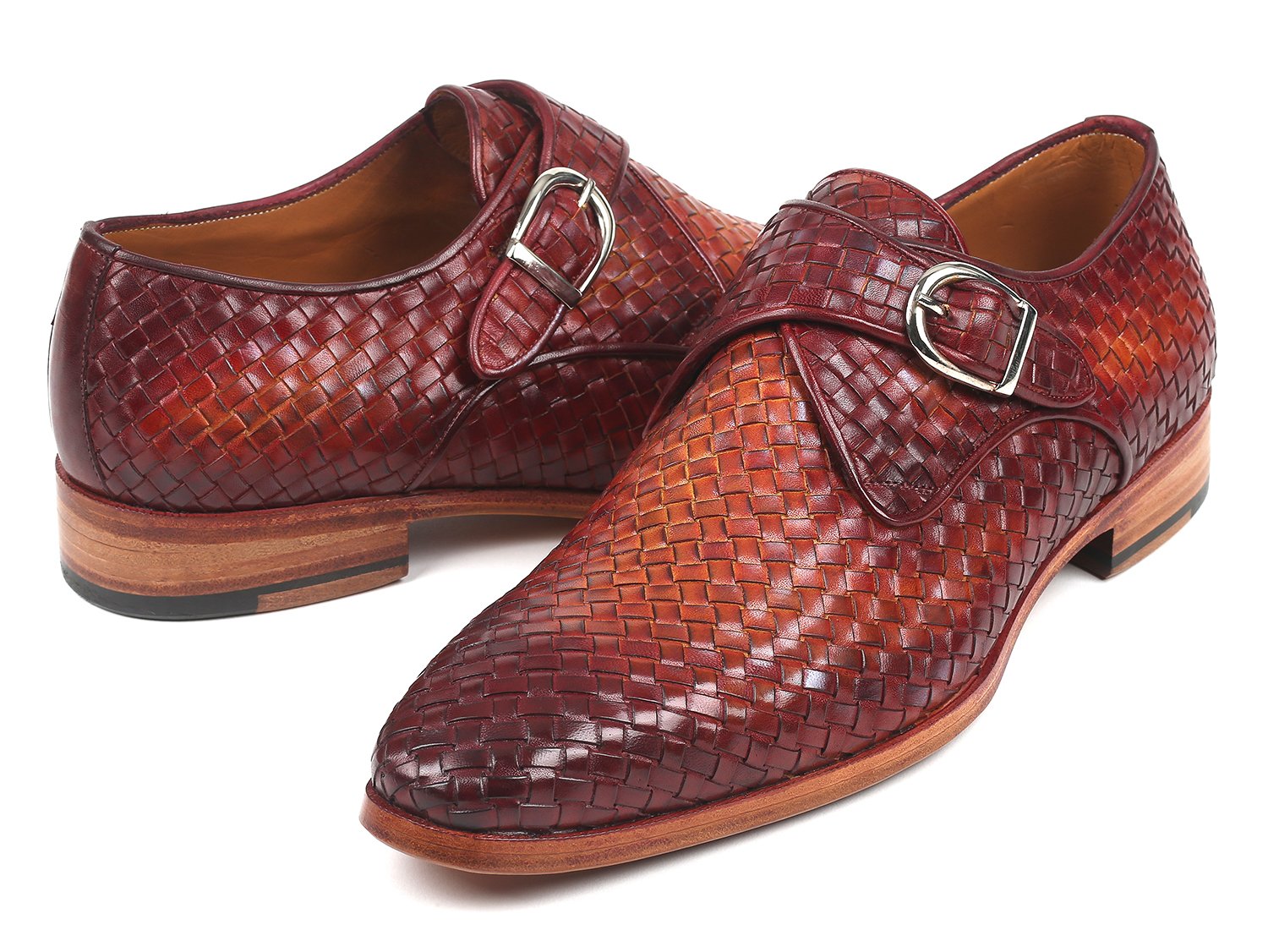 Paul Parkman Reddish Brown Woven Leather Single Monkstraps (ID