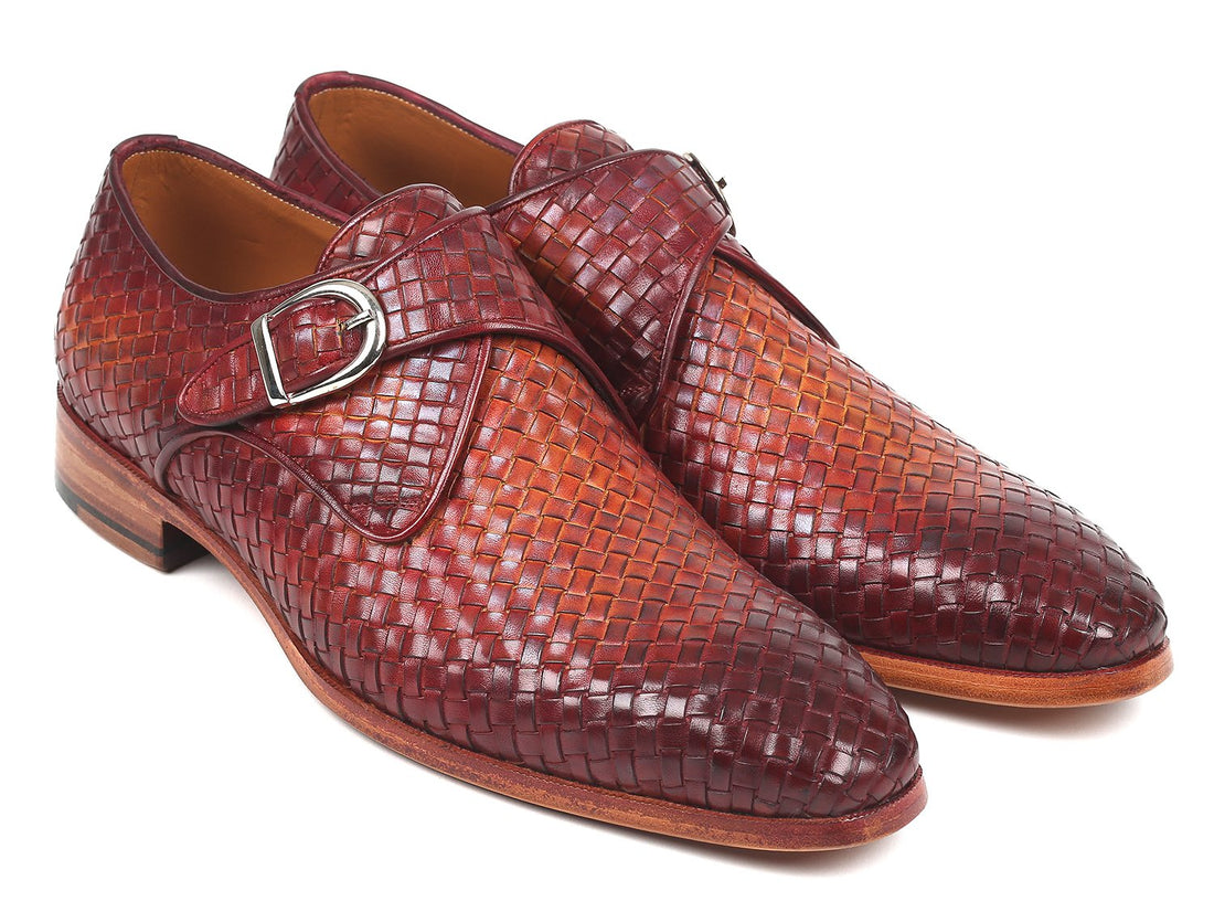 Paul Parkman Reddish Brown Woven Leather Single Monkstraps (ID