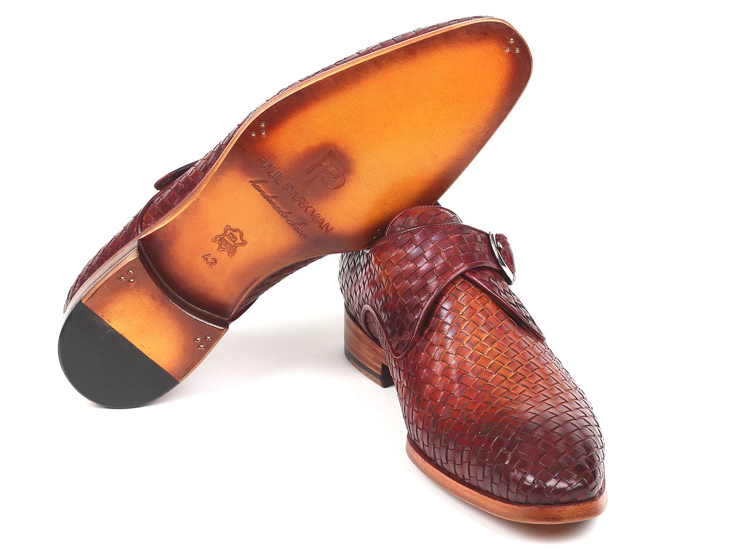 Paul Parkman Reddish Brown Woven Leather Single Monkstraps (ID