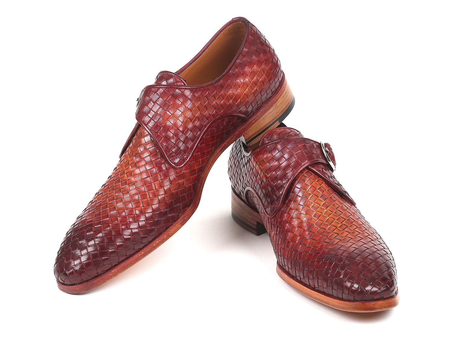 Paul Parkman Reddish Brown Woven Leather Single Monkstraps (ID