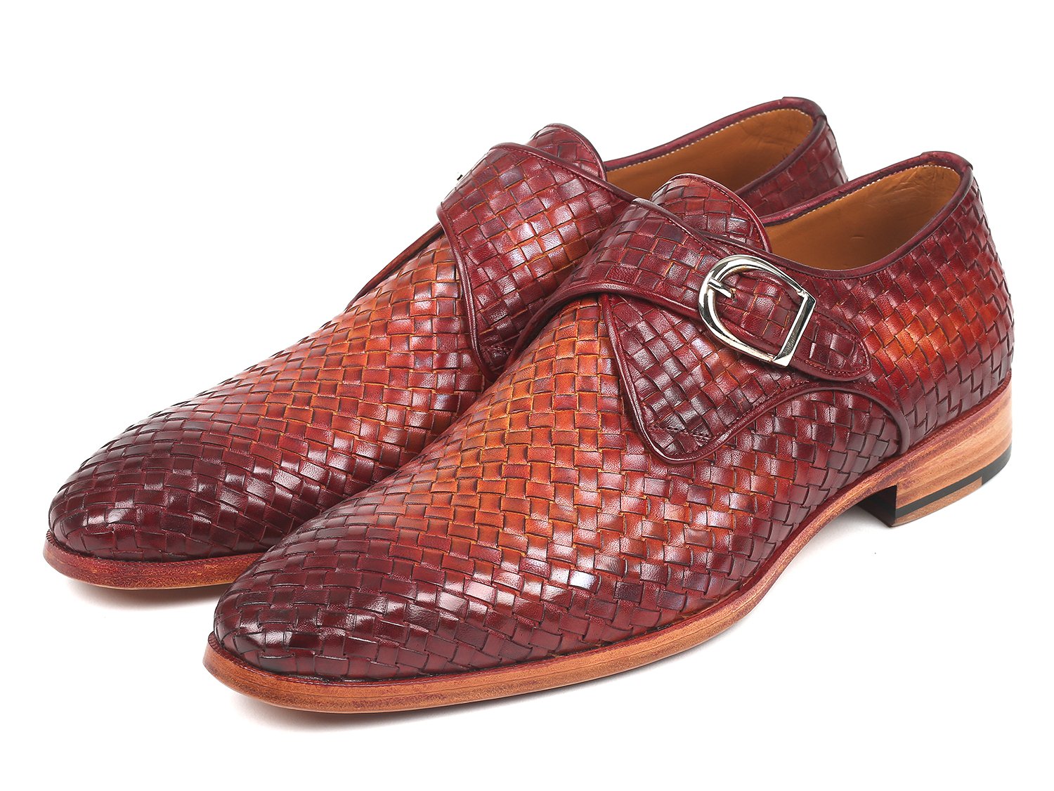 Paul Parkman Reddish Brown Woven Leather Single Monkstraps (ID