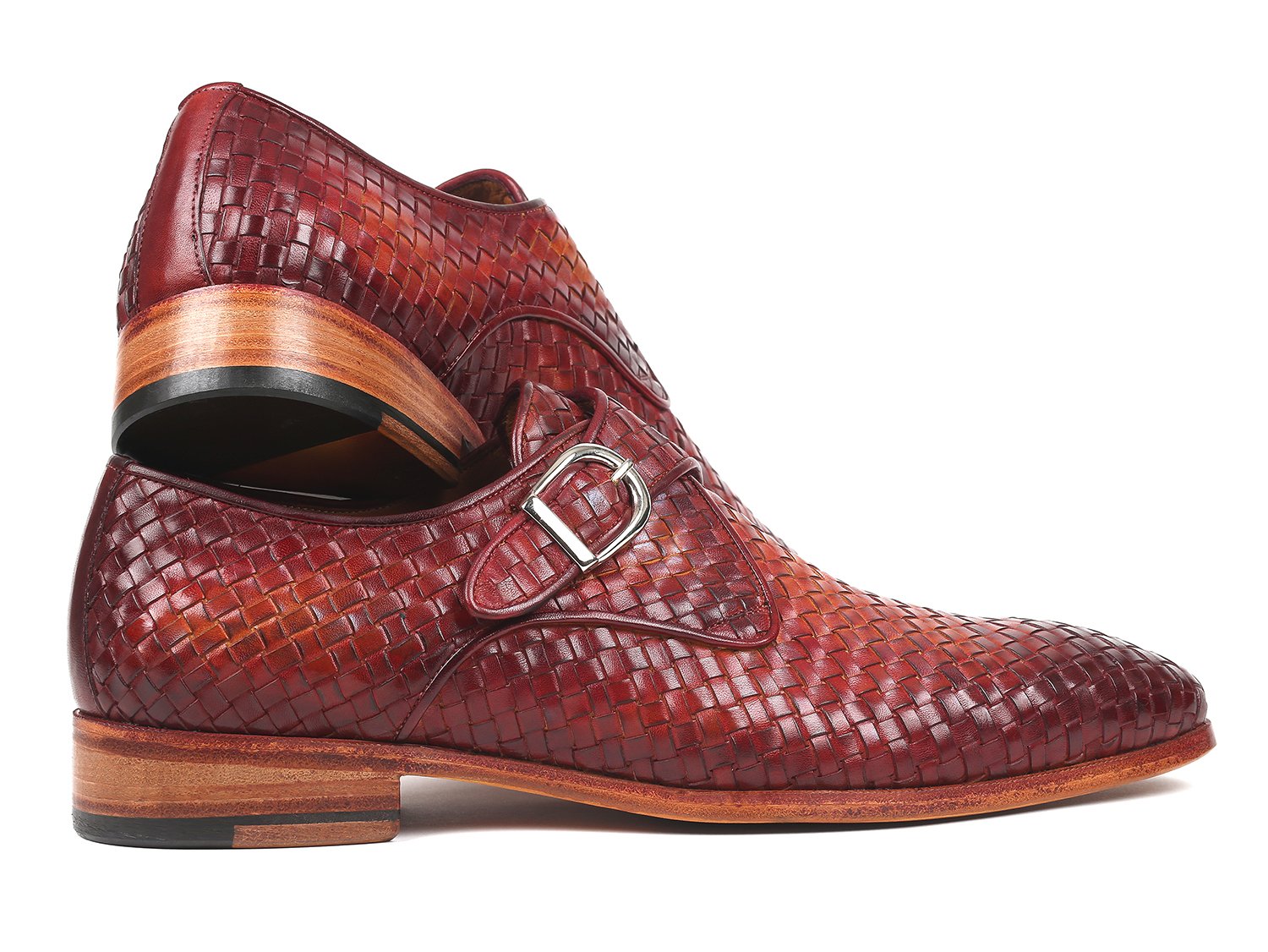 Paul Parkman Reddish Brown Woven Leather Single Monkstraps (ID