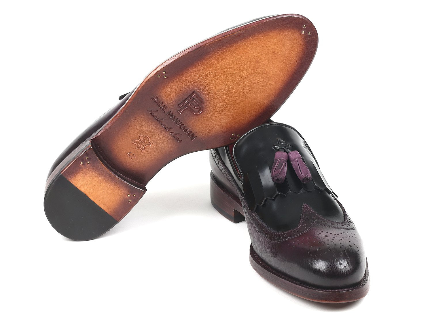 Paul Parkman Kiltie Tassel Loafer Black &amp; Purple (ID