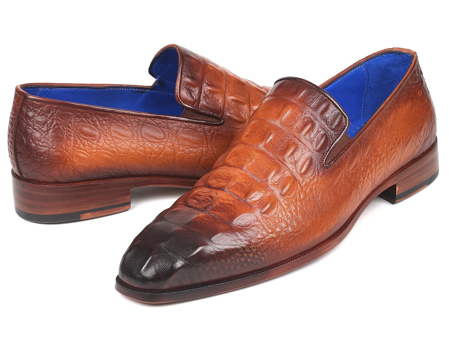 Paul Parkman Brown Crocodile Embossed Calfskin Loafers (ID