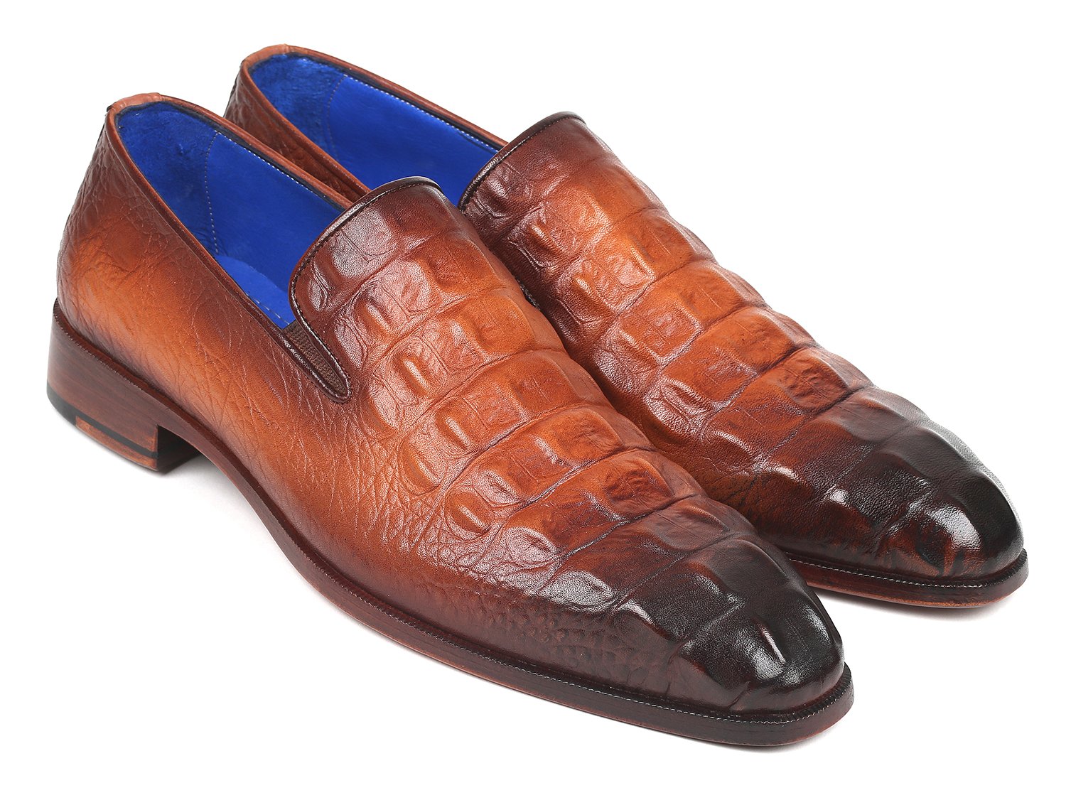 Paul Parkman Brown Crocodile Embossed Calfskin Loafers (ID