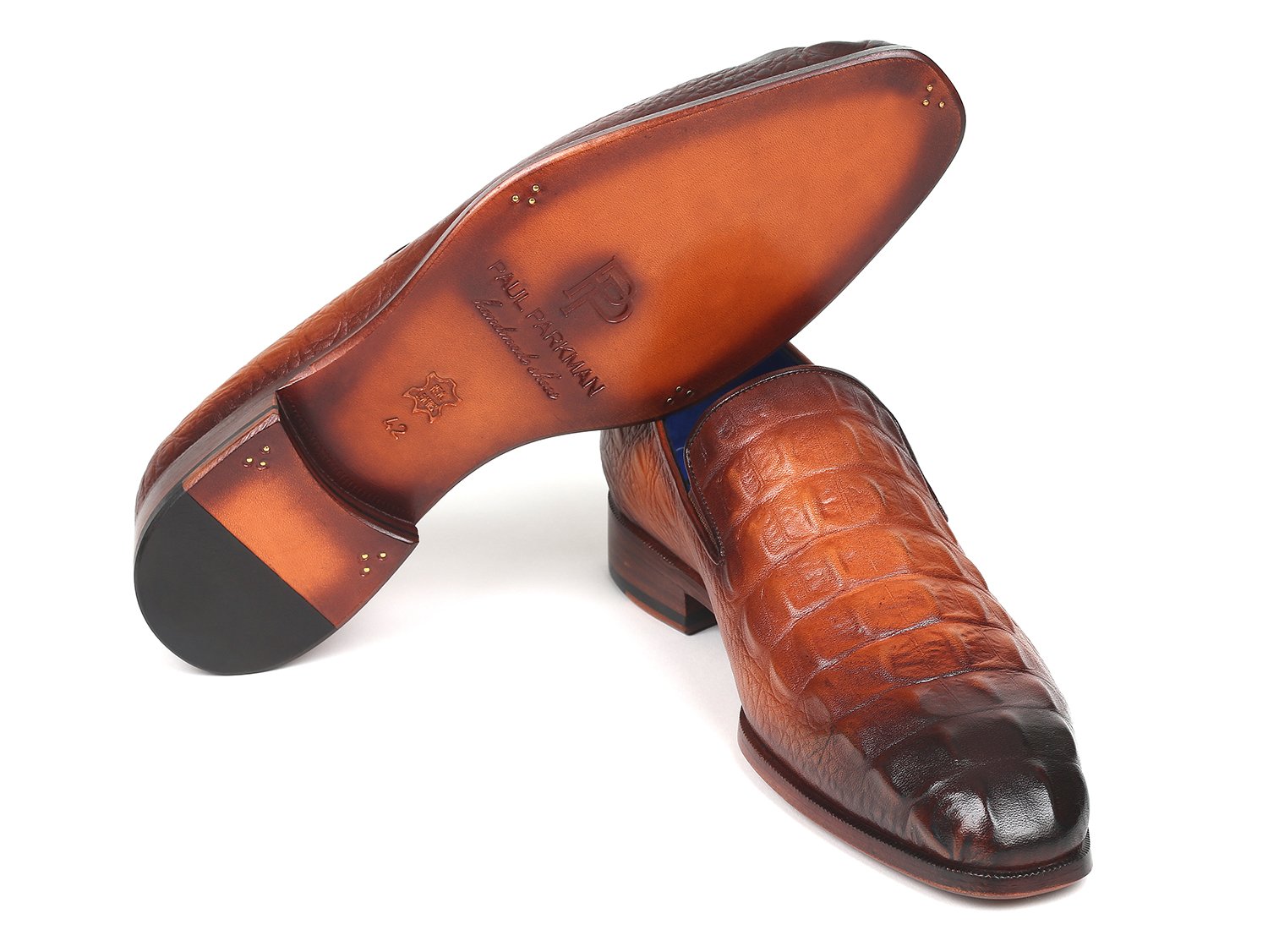 Paul Parkman Brown Crocodile Embossed Calfskin Loafers (ID