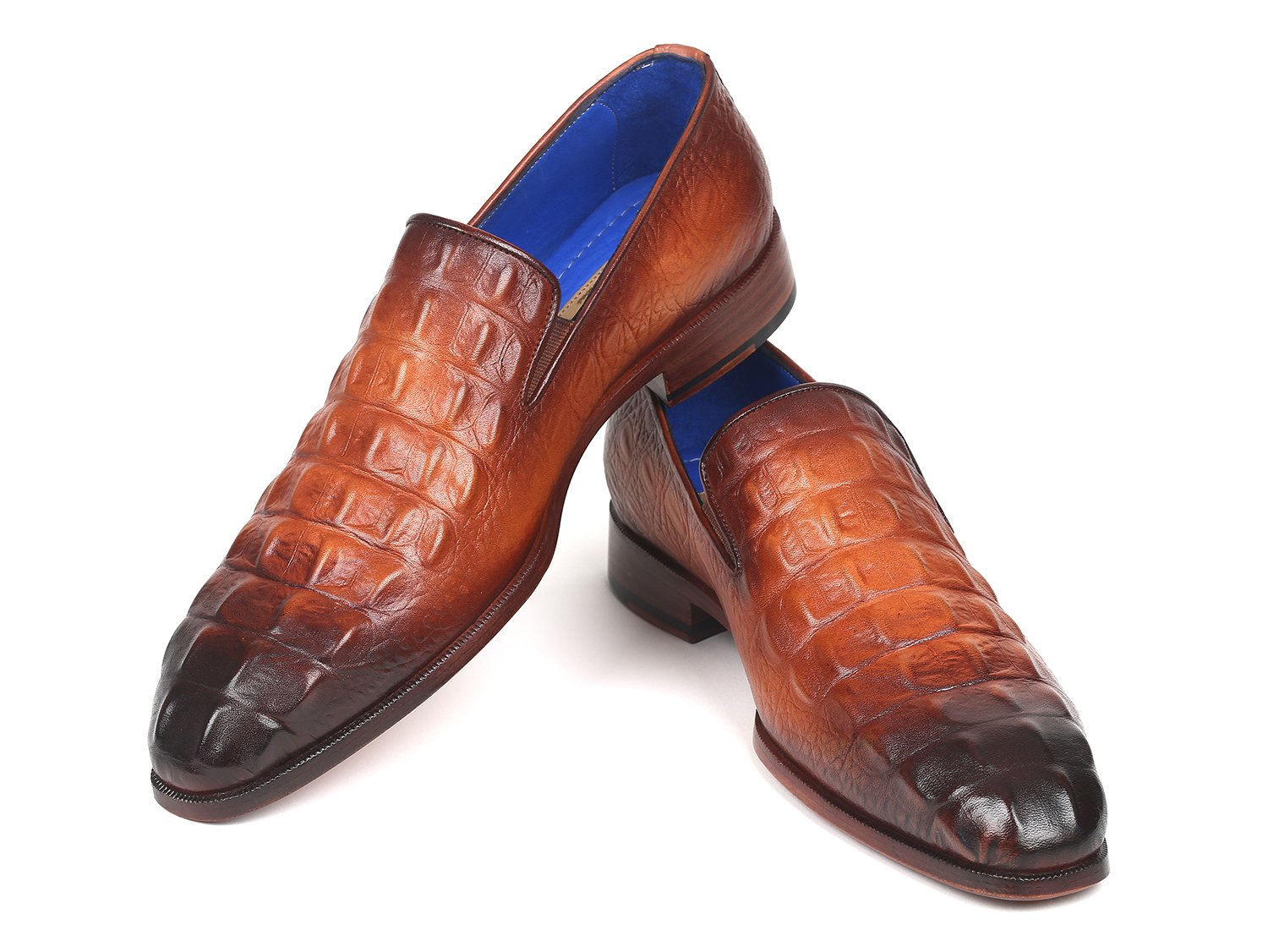 Paul Parkman Brown Crocodile Embossed Calfskin Loafers (ID