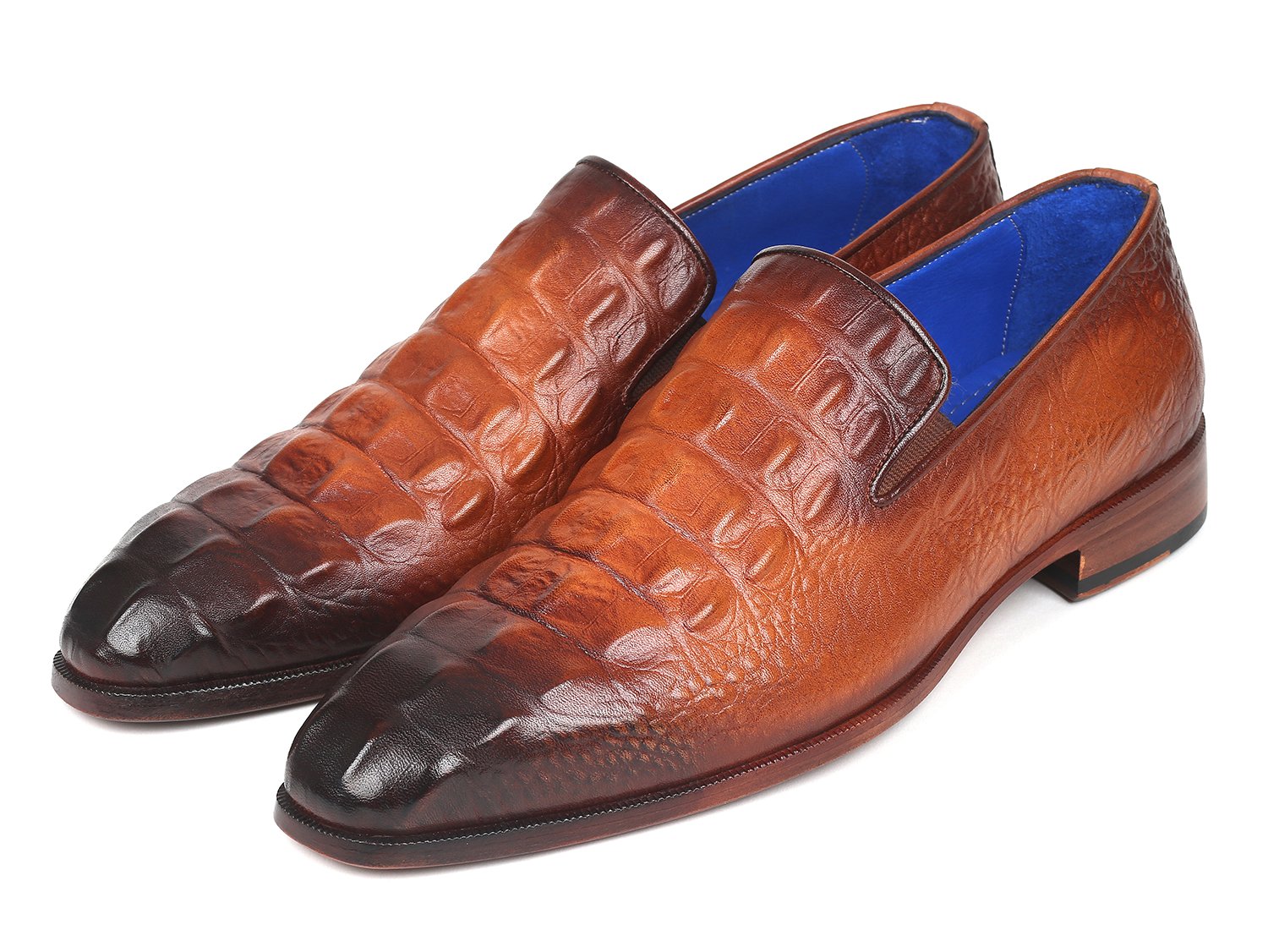 Paul Parkman Brown Crocodile Embossed Calfskin Loafers (ID