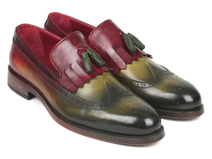 Paul Parkman Kiltie Tassel Loafer Green &amp; Bordeaux (ID