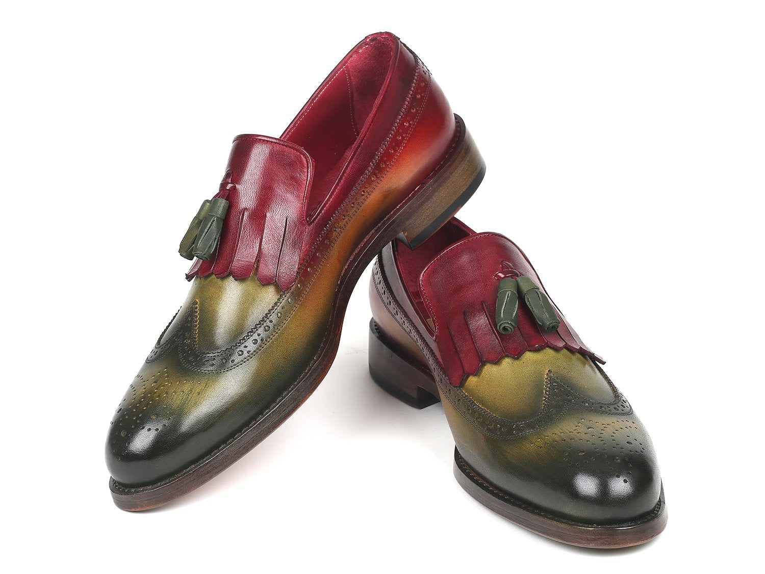 Paul Parkman Kiltie Tassel Loafer Green &amp; Bordeaux (ID