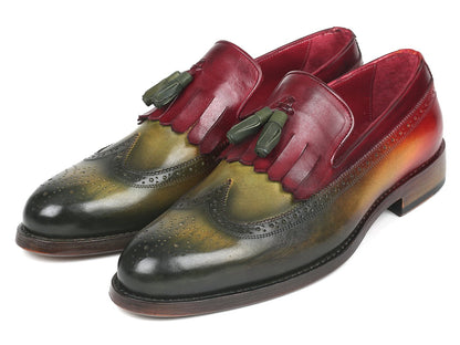 Paul Parkman Kiltie Tassel Loafer Green &amp; Bordeaux (ID