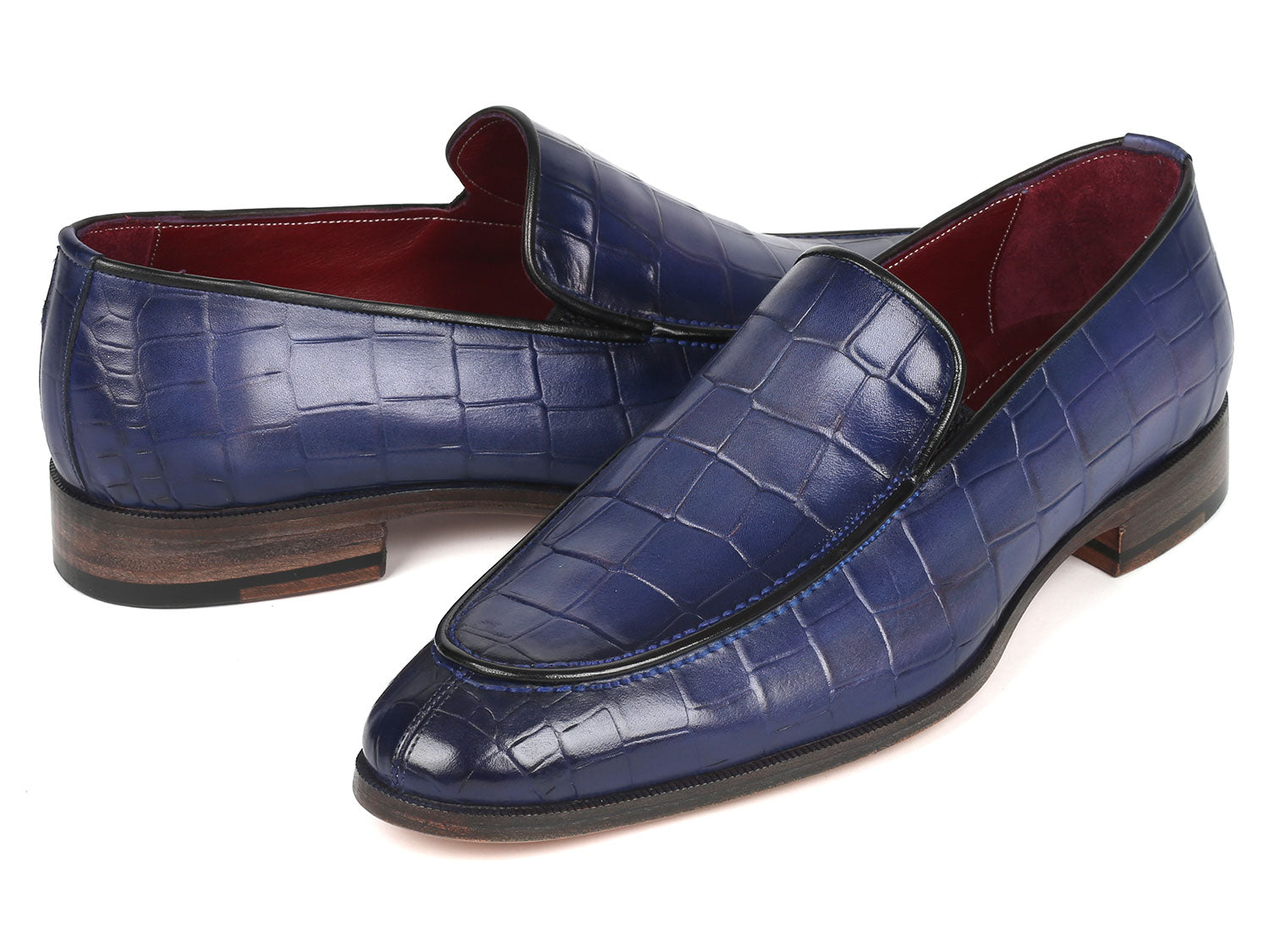 Paul Parkman Croco Textured Leather Loafer Blue (ID