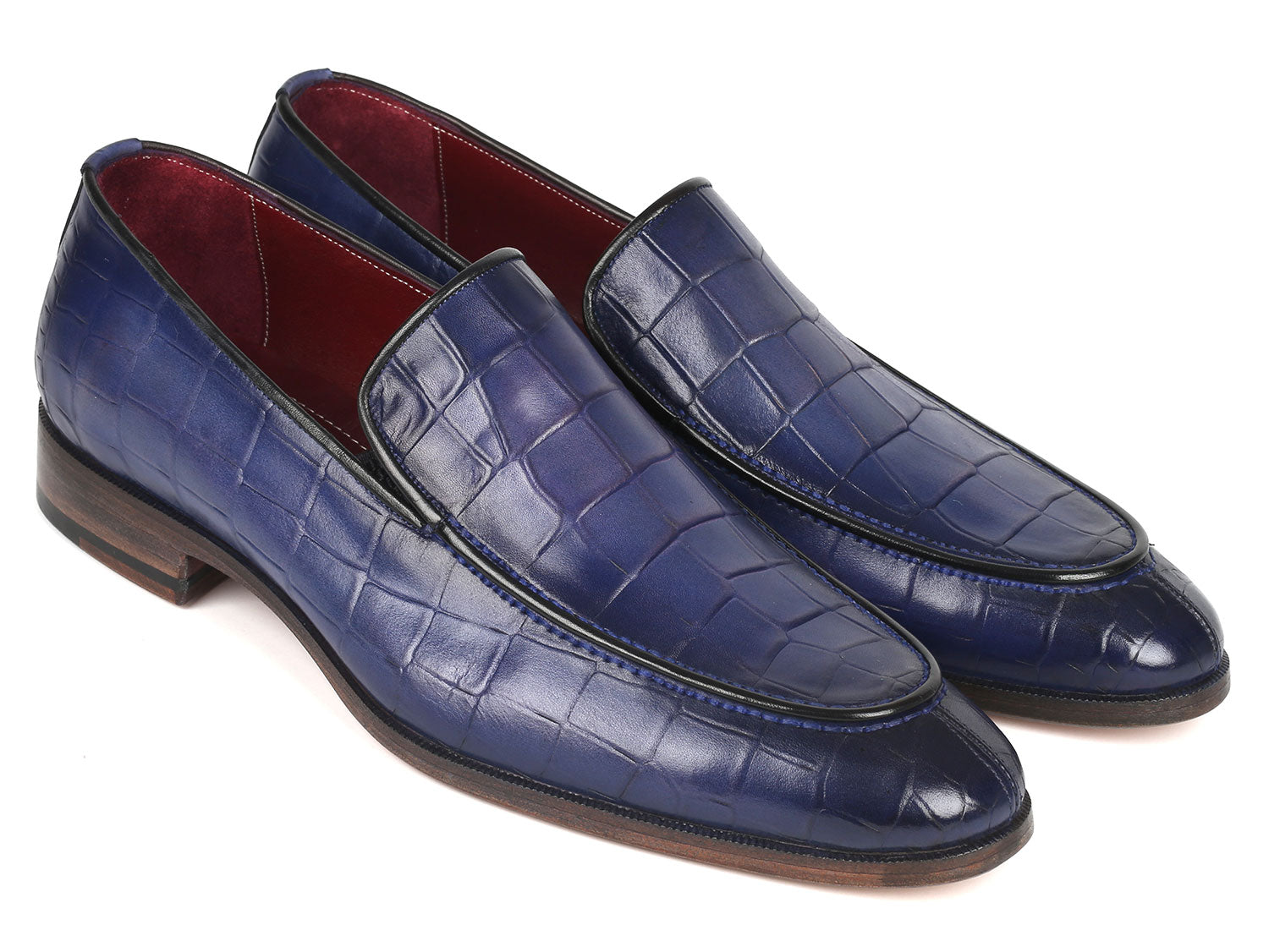 Paul Parkman Croco Textured Leather Loafer Blue (ID