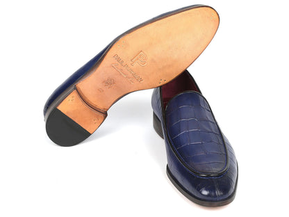 Paul Parkman Croco Textured Leather Loafer Blue (ID