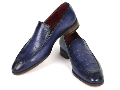 Paul Parkman Croco Textured Leather Loafer Blue (ID