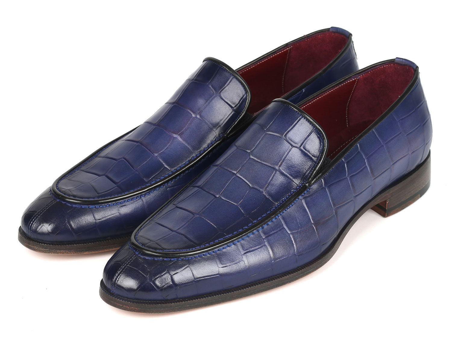 Paul Parkman Croco Textured Leather Loafer Blue (ID