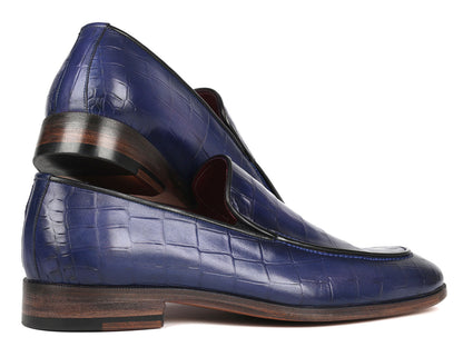 Paul Parkman Croco Textured Leather Loafer Blue (ID