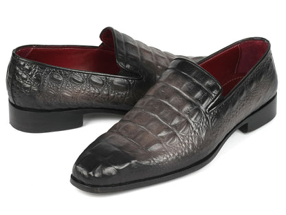 Paul Parkman Gray Crocodile Embossed Calfskin Loafers (ID