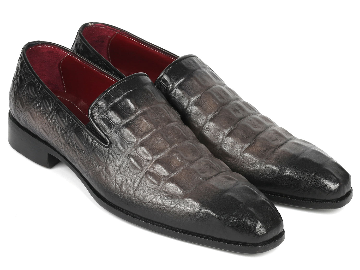 Paul Parkman Gray Crocodile Embossed Calfskin Loafers (ID