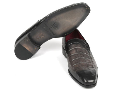 Paul Parkman Gray Crocodile Embossed Calfskin Loafers (ID