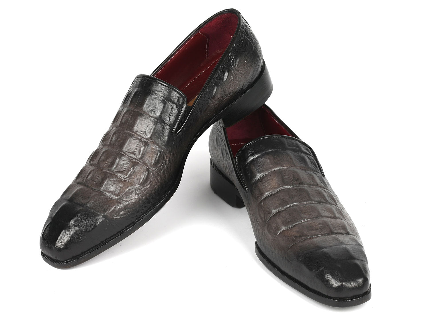 Paul Parkman Gray Crocodile Embossed Calfskin Loafers (ID