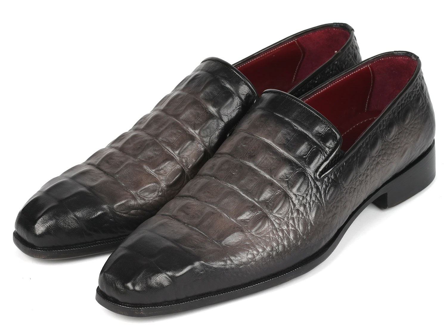 Paul Parkman Gray Crocodile Embossed Calfskin Loafers (ID