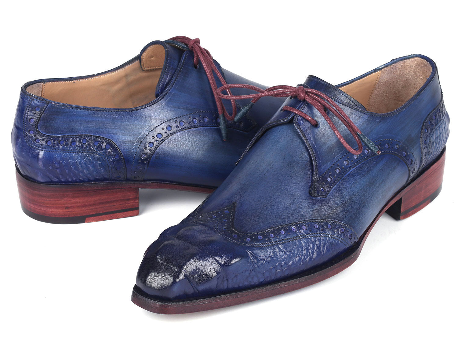 Paul Parkman Goodyear Welted Wingtip Derby Shoes Blue &amp; Navy (ID