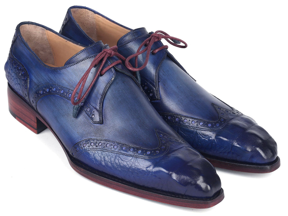 Paul Parkman Goodyear Welted Wingtip Derby Shoes Blue & Navy (ID
