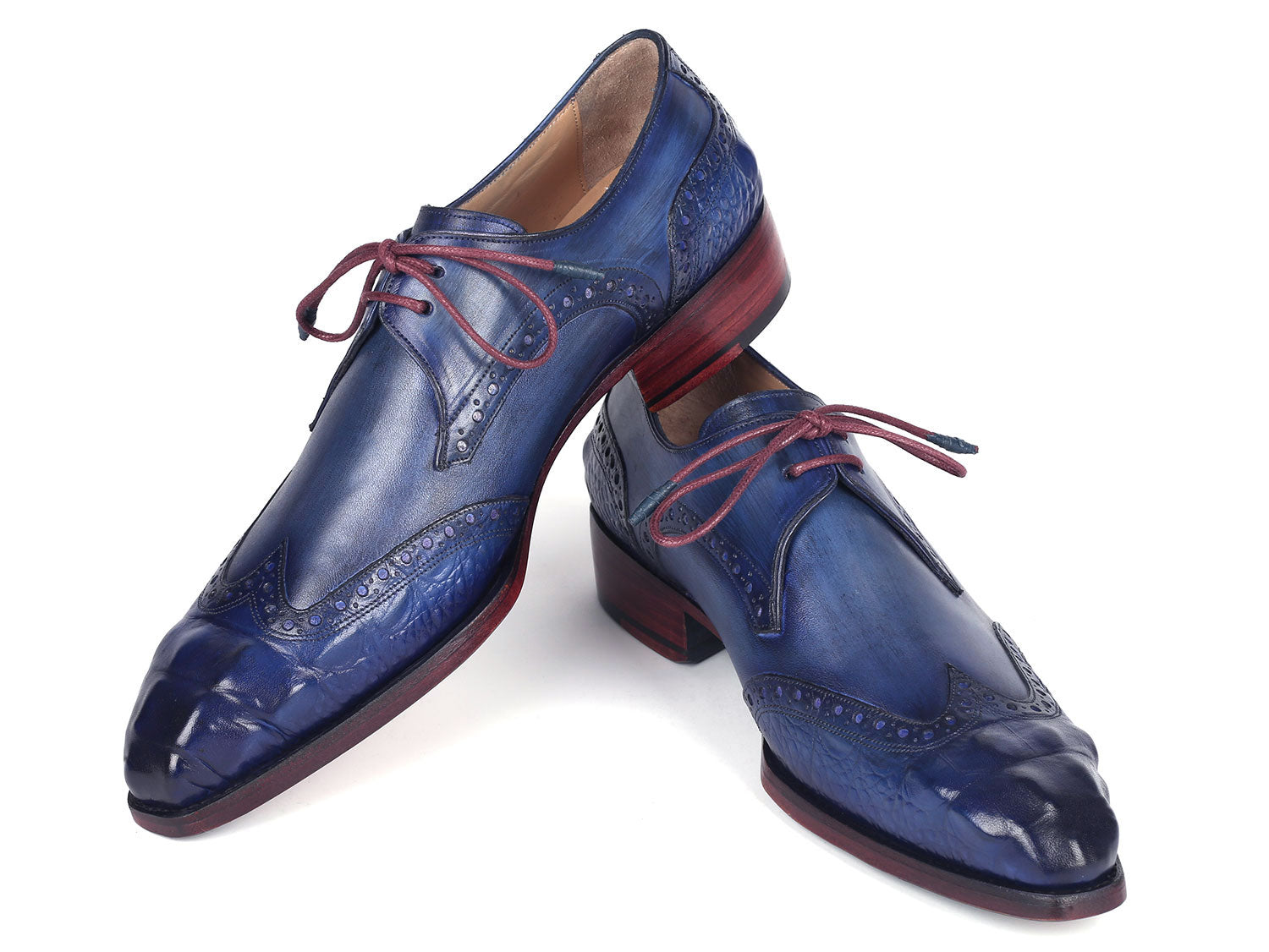 Paul Parkman Goodyear Welted Wingtip Derby Shoes Blue &amp; Navy (ID