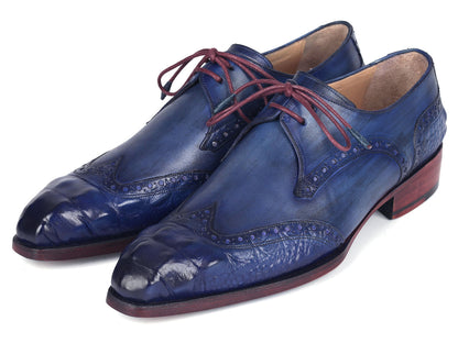 Paul Parkman Goodyear Welted Wingtip Derby Shoes Blue &amp; Navy (ID