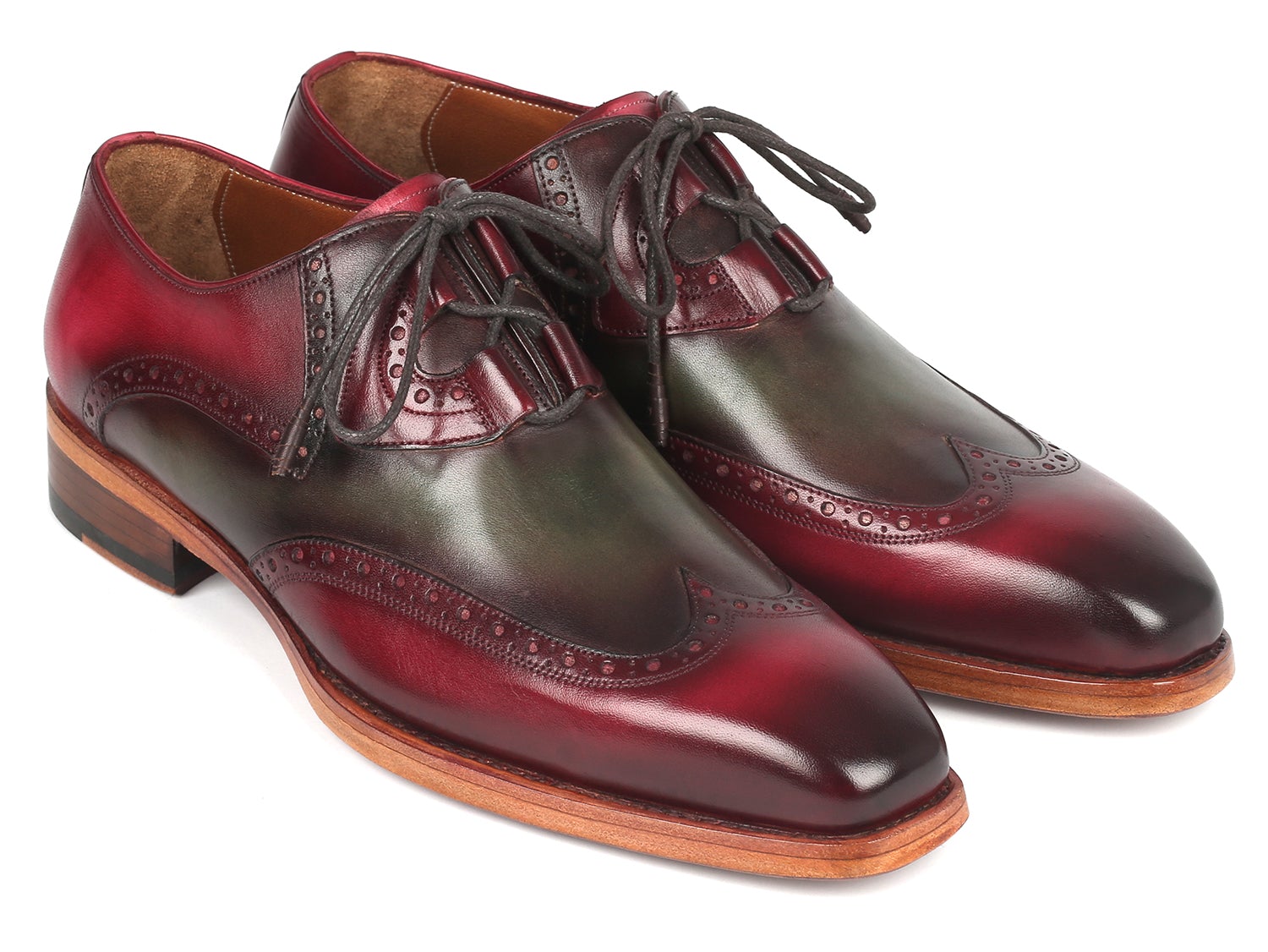 Paul Parkman Goodyear Welted Ghillie Lacing Brogues Green &amp; Bordeaux (ID