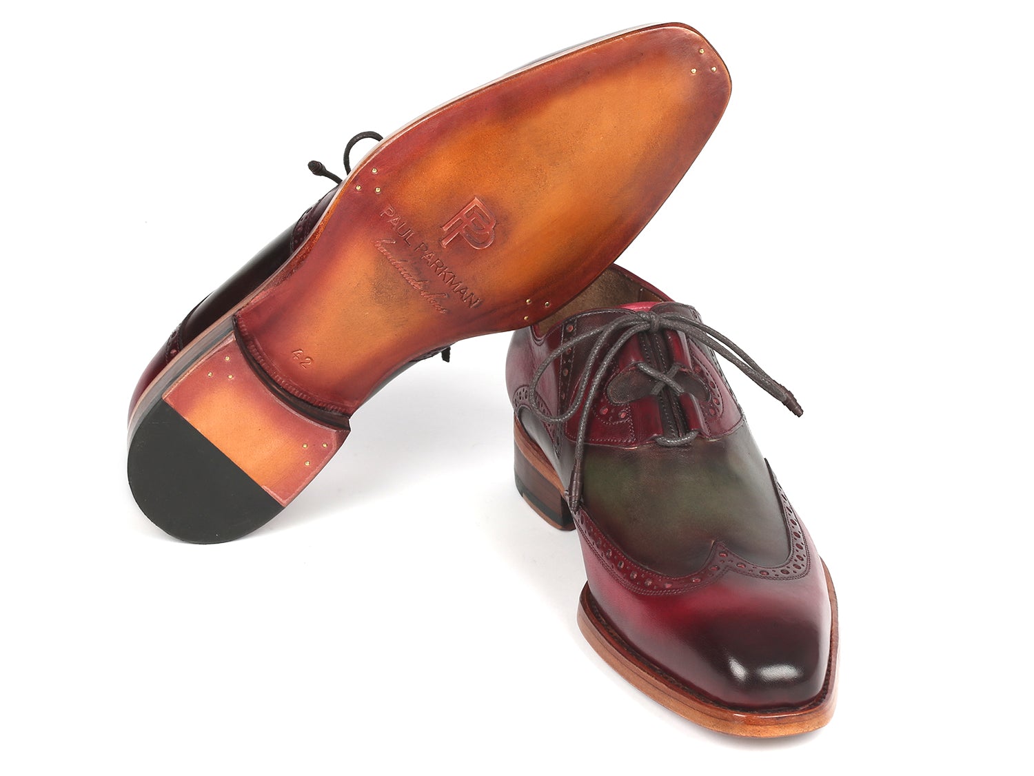 Paul Parkman Goodyear Welted Ghillie Lacing Brogues Green &amp; Bordeaux (ID