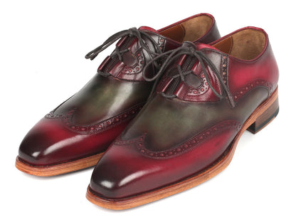 Paul Parkman Goodyear Welted Ghillie Lacing Brogues Green &amp; Bordeaux (ID