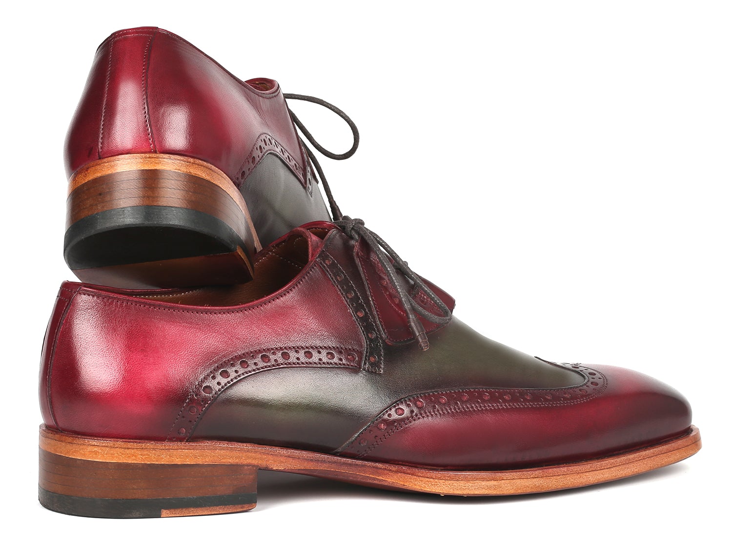 Paul Parkman Goodyear Welted Ghillie Lacing Brogues Green &amp; Bordeaux (ID