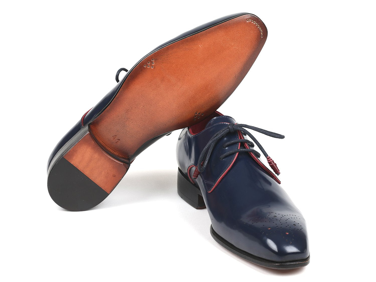 Paul Parkman Medallion Toe Navy Derby Shoes (ID