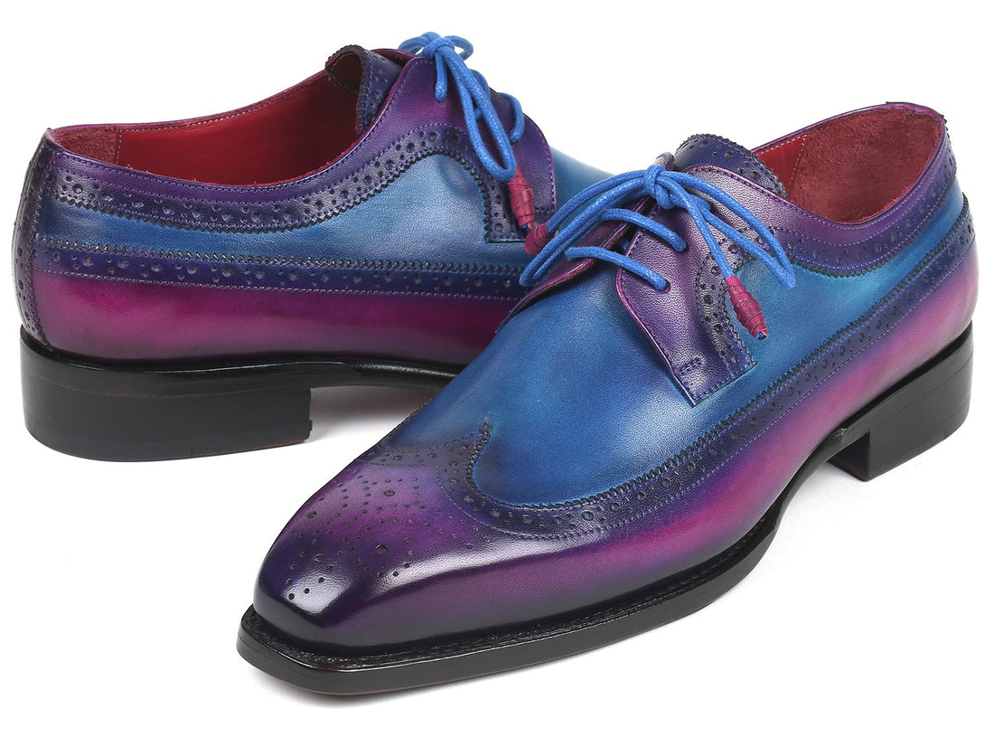 Paul Parkman Goodyear Welted Wingtip Derby Shoes Purple &amp; Blue (ID