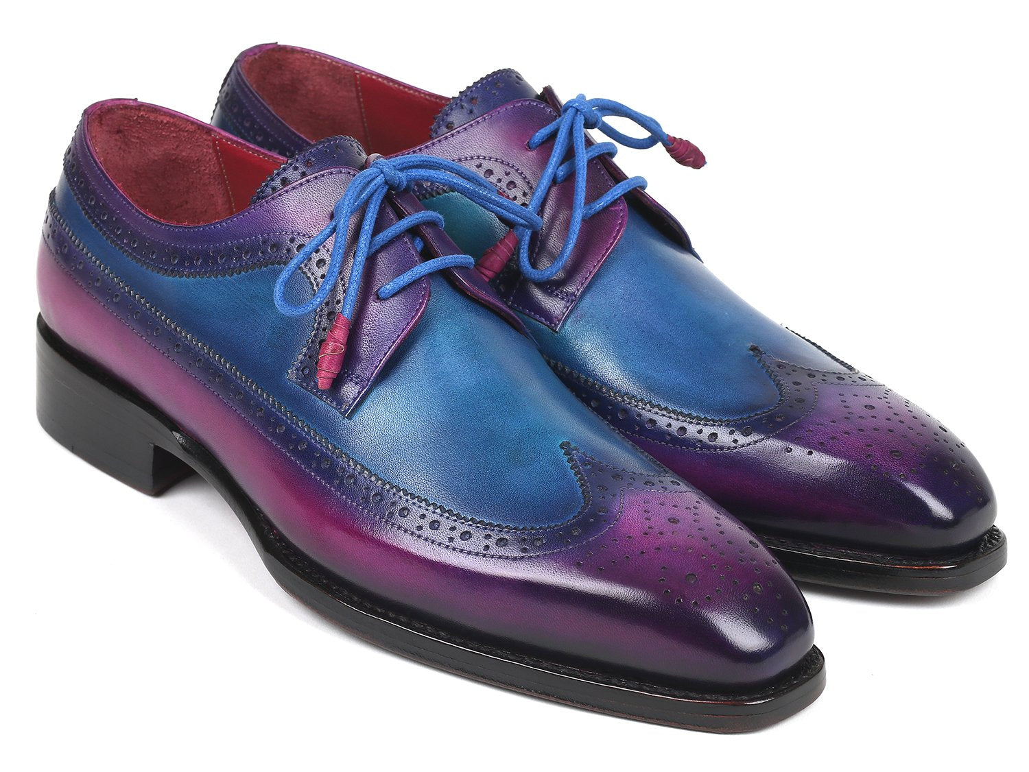 Paul Parkman Goodyear Welted Wingtip Derby Shoes Purple &amp; Blue (ID