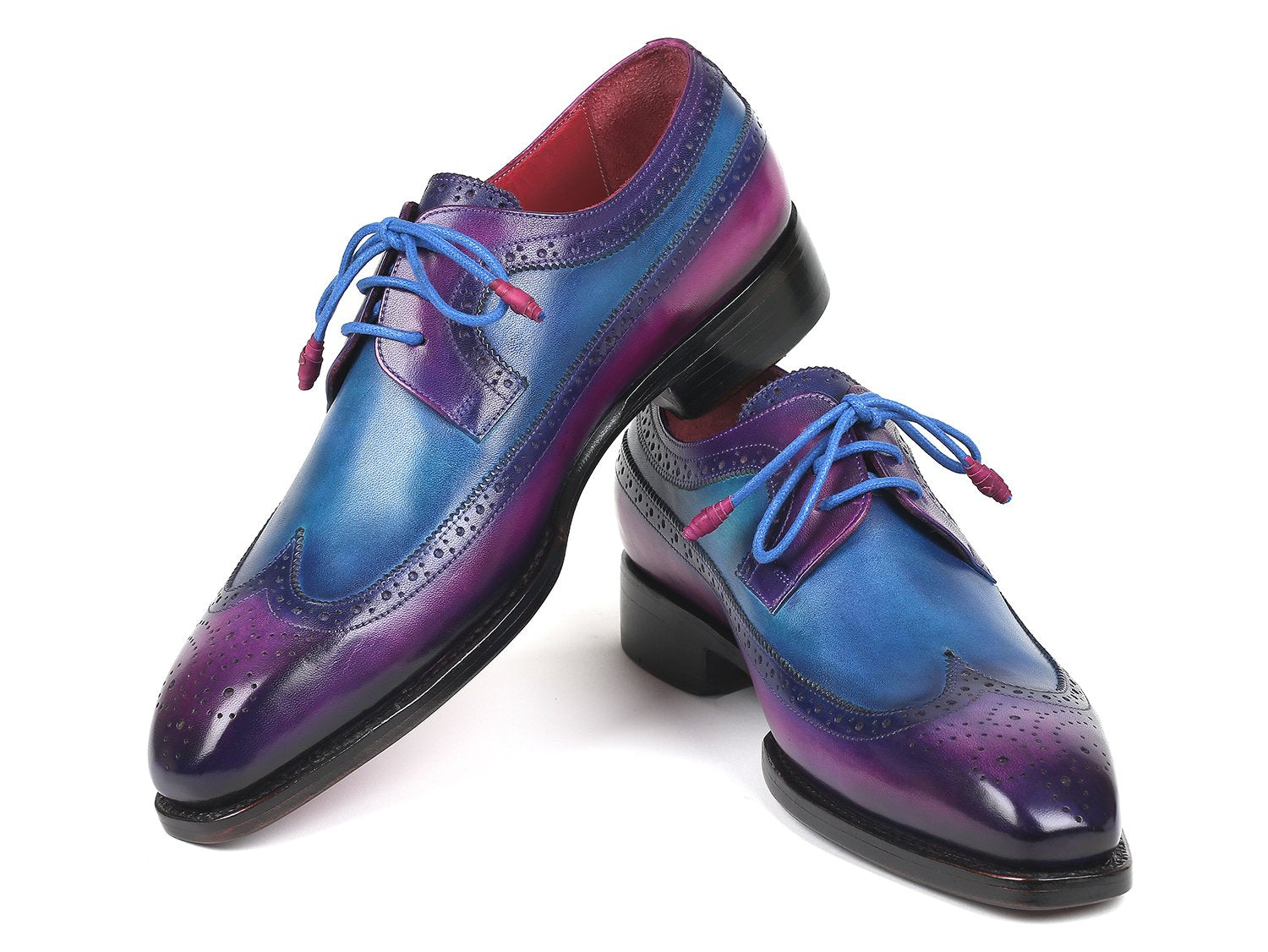 Paul Parkman Goodyear Welted Wingtip Derby Shoes Purple &amp; Blue (ID