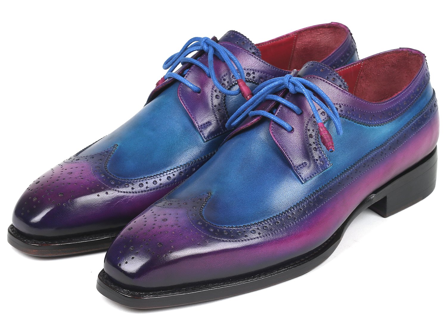 Paul Parkman Goodyear Welted Wingtip Derby Shoes Purple &amp; Blue (ID