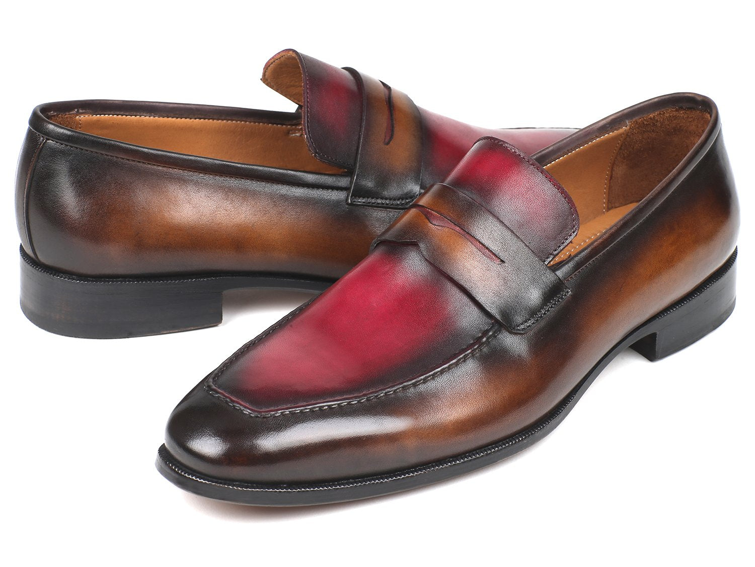 Paul Parkman Brown &amp; Bordeaux Dual Tone Loafers for Men (ID