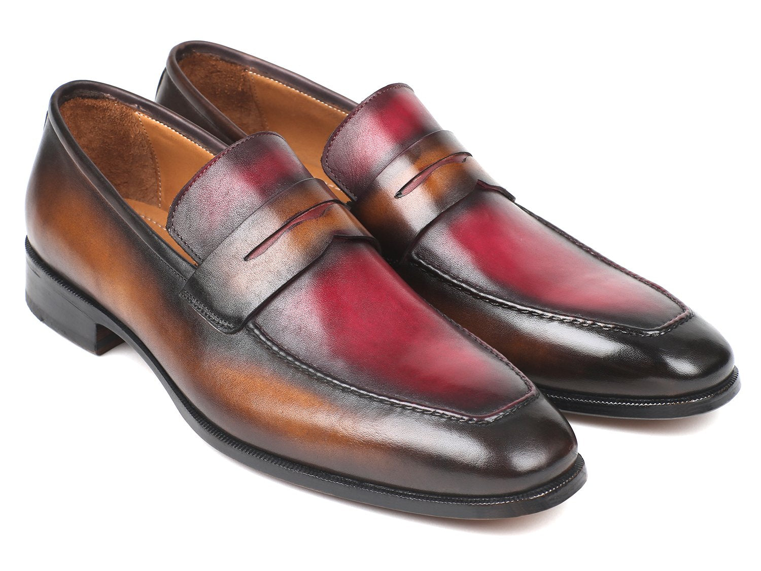 Paul Parkman Brown &amp; Bordeaux Dual Tone Loafers for Men (ID