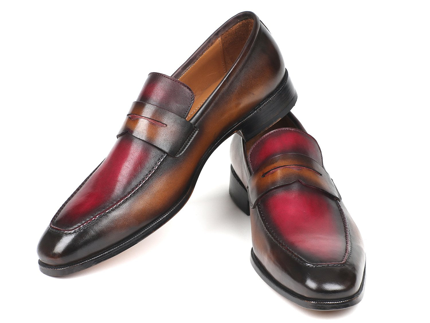 Paul Parkman Brown &amp; Bordeaux Dual Tone Loafers for Men (ID